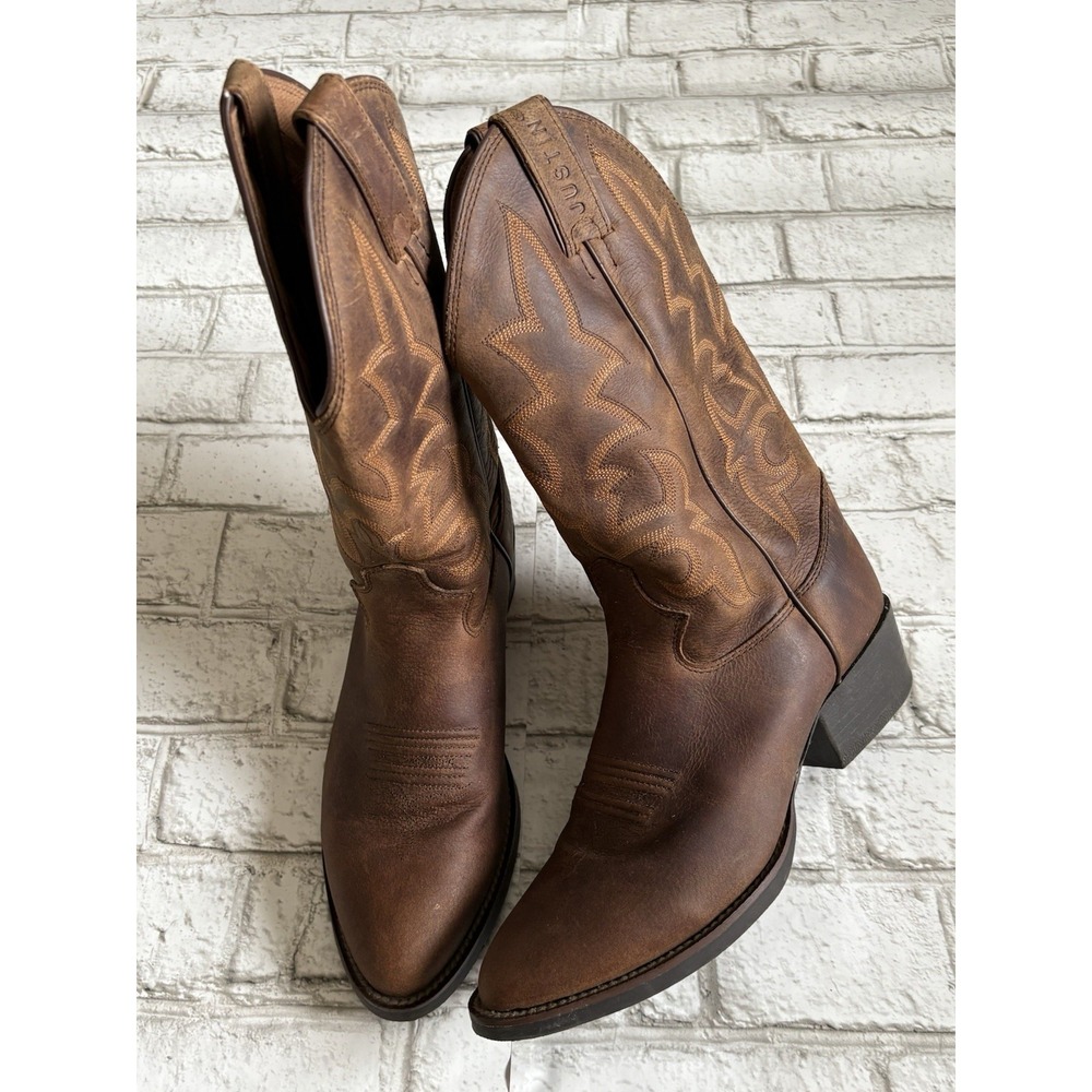 JUSTIN Kid's Brown Buffalo Western Boots Sz 4.5 D 2254JR EUC Cowboy Leather